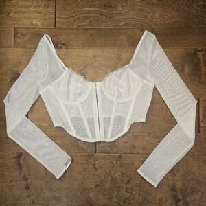 Kendall & Kylie White Lace Corset Bustier Top Long Sleeve Size M Y2K READ